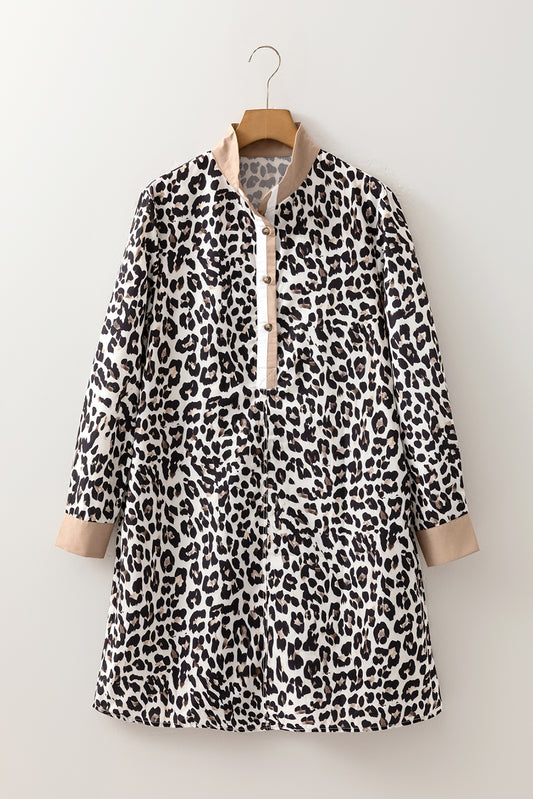 Leopard Print Flared Dress Long Sleeve Mini