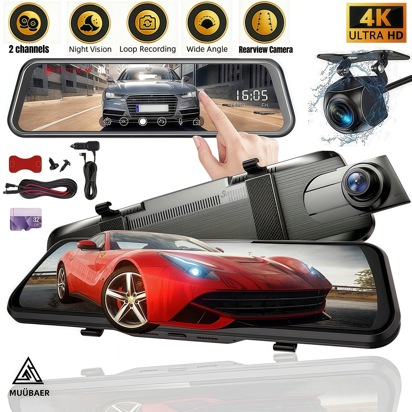 4k Mirror Dash Cam With Dual Cameras