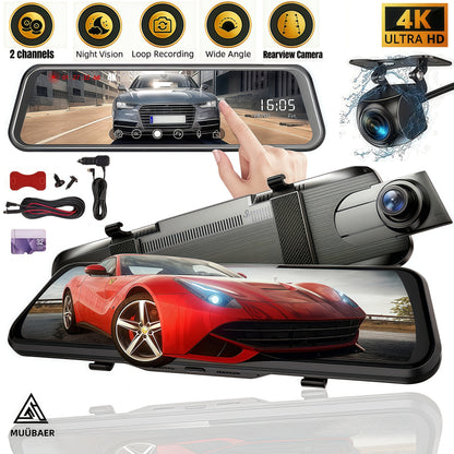 4k Mirror Dash Cam With Dual Cameras