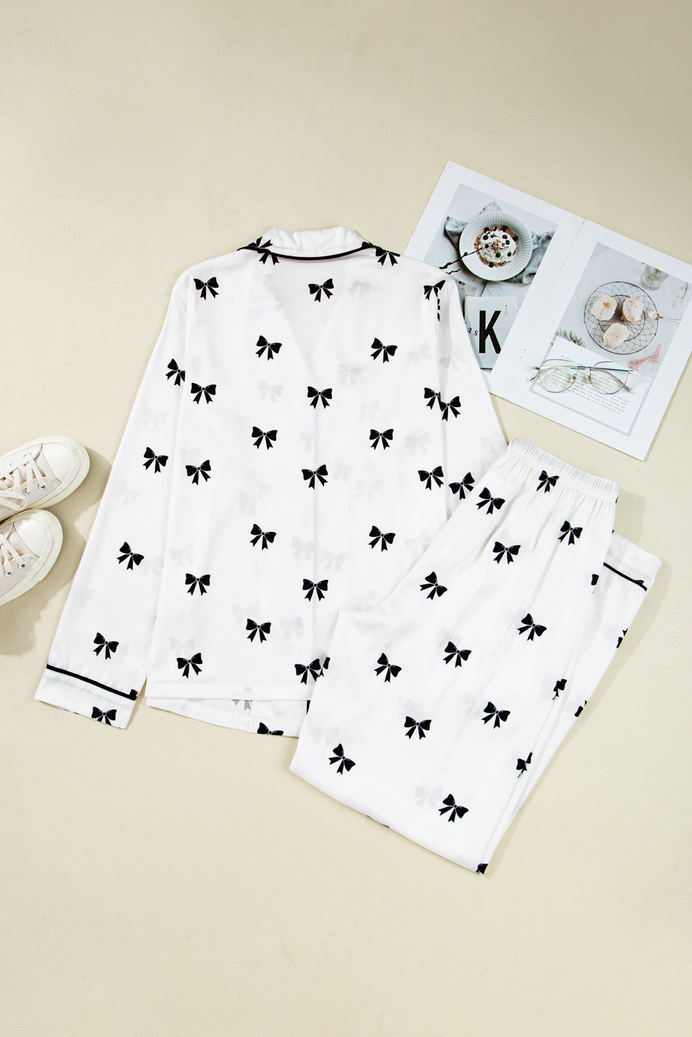 White Bows Print Sleepwear Set