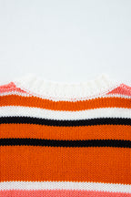Orange Stripe Cropped Sweater For Trendy Style