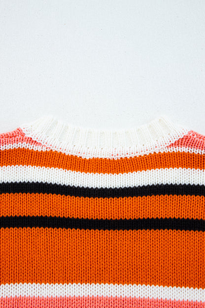 Orange Stripe Cropped Sweater For Trendy Style