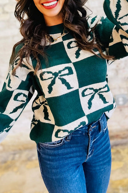 Blackish Green Checkered Sweater For Trendy Style