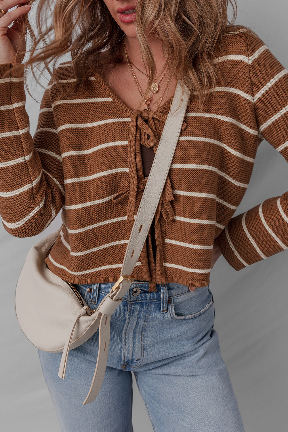 Chestnut Striped Tie Front Cardigan