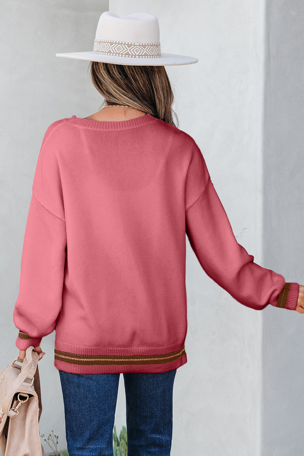 Peach Blossom Embroidered Western Sweater