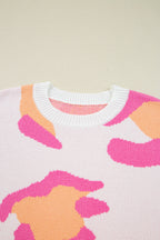 Pink Leopard Print Sweater For Trendy Style