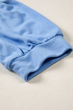 Sky Blue Striped Frilled Collar Short Sleeve Blouse
