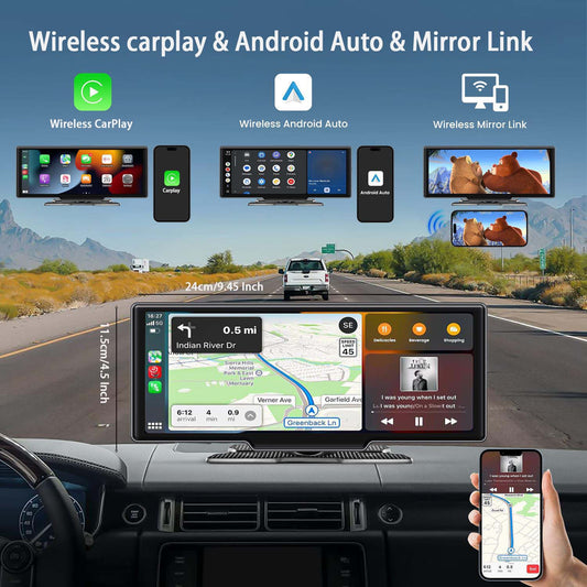 Wireless Carplay Portable Car Stereo Dash Cam