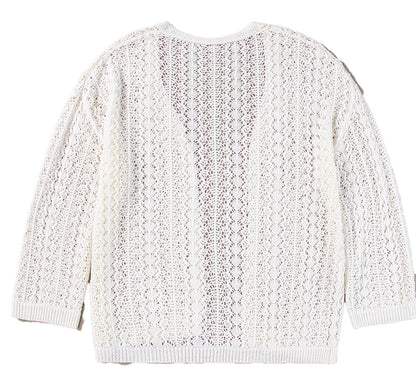 White Knit Hollow Out Cardigan For Trendy Style