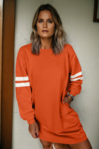 Red Varsity Sweatshirt Dress Cozy Pocketed Mini