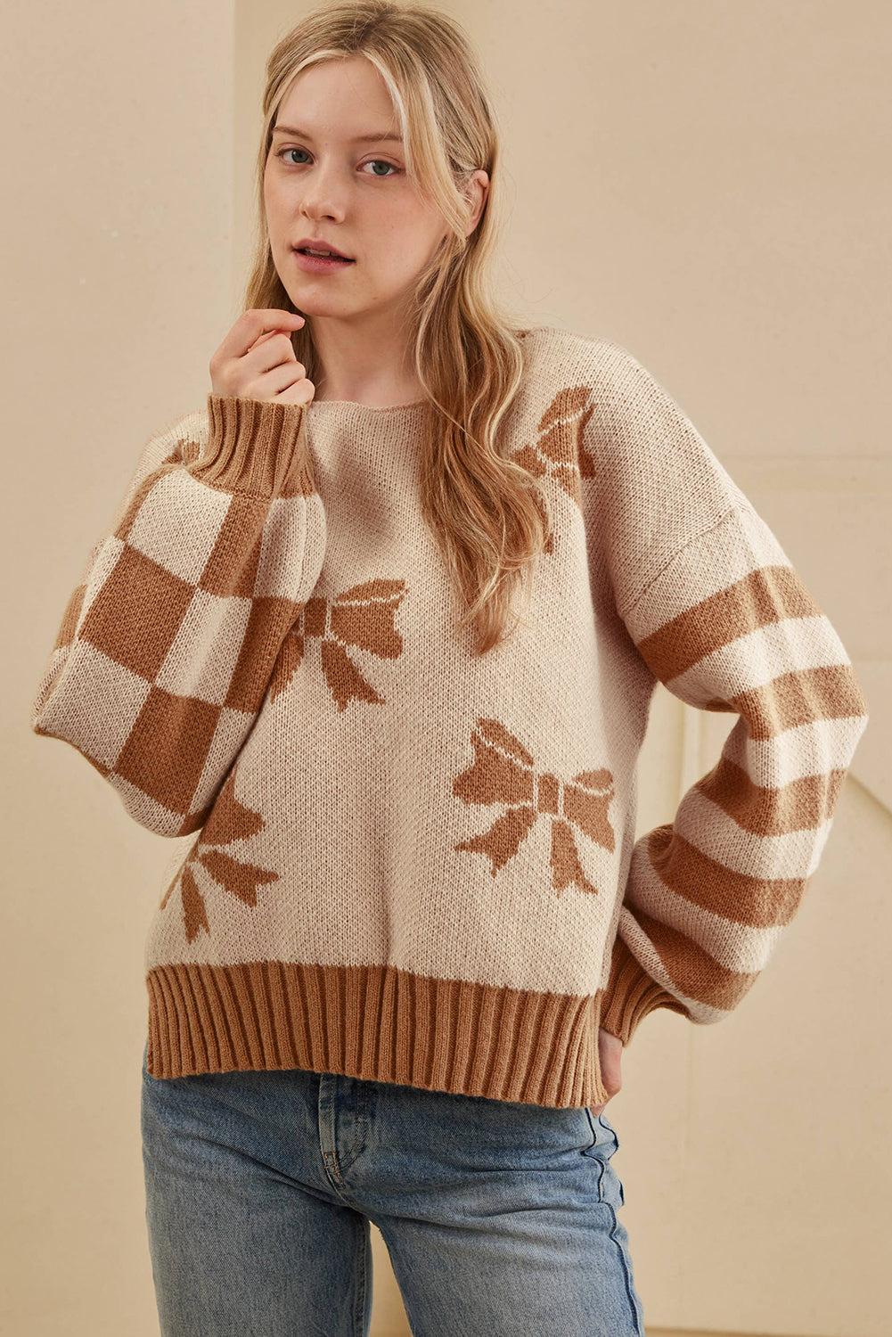 Yellow Ribbon Bow Print Sweater