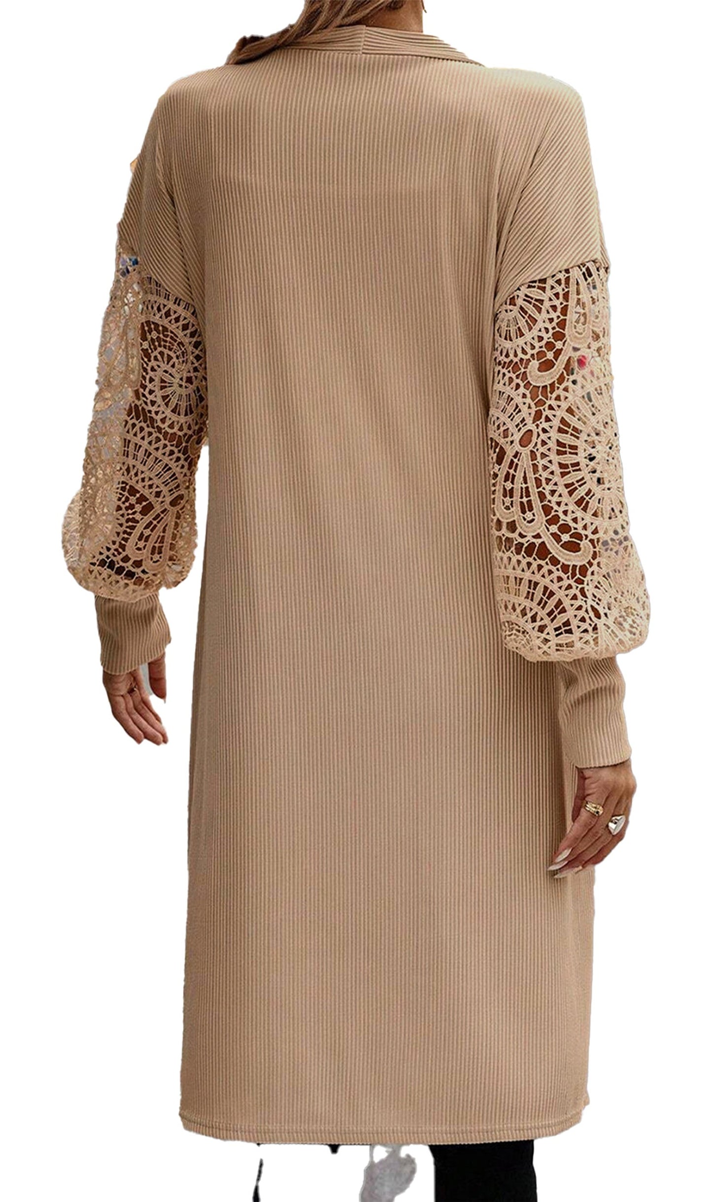 Ribbed Knit Open Front Duster Cardigan