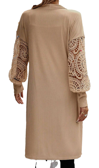 Ribbed Knit Open Front Duster Cardigan