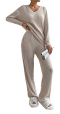 Khaki Ribbed Knit Two Piece Outfit