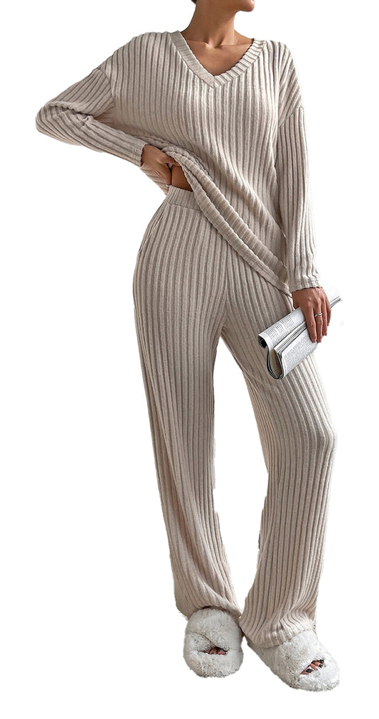 Khaki Ribbed Knit Two Piece Outfit