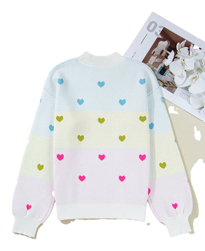 Multicolor Heart Pattern Sweater