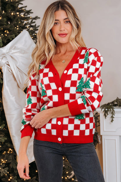 Pink Checkered Christmas Cardigan
