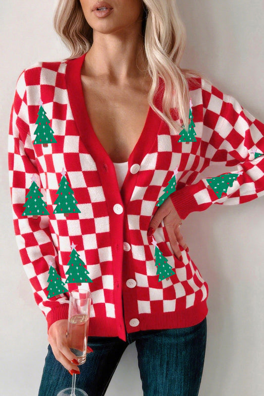 Pink Checkered Christmas Cardigan