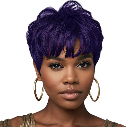 Short Black Wavy Wig With Bangs