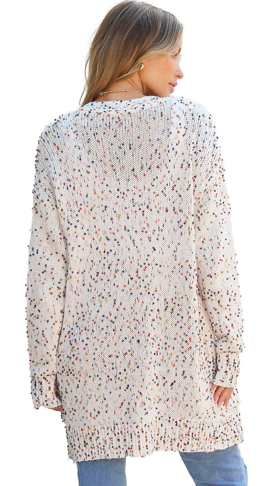 White Confetti Rib Knit Cardigan