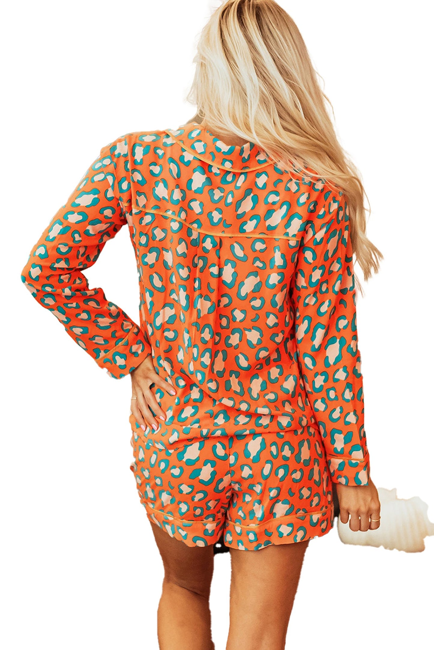 Pink Leopard Print Pajama Set For Women