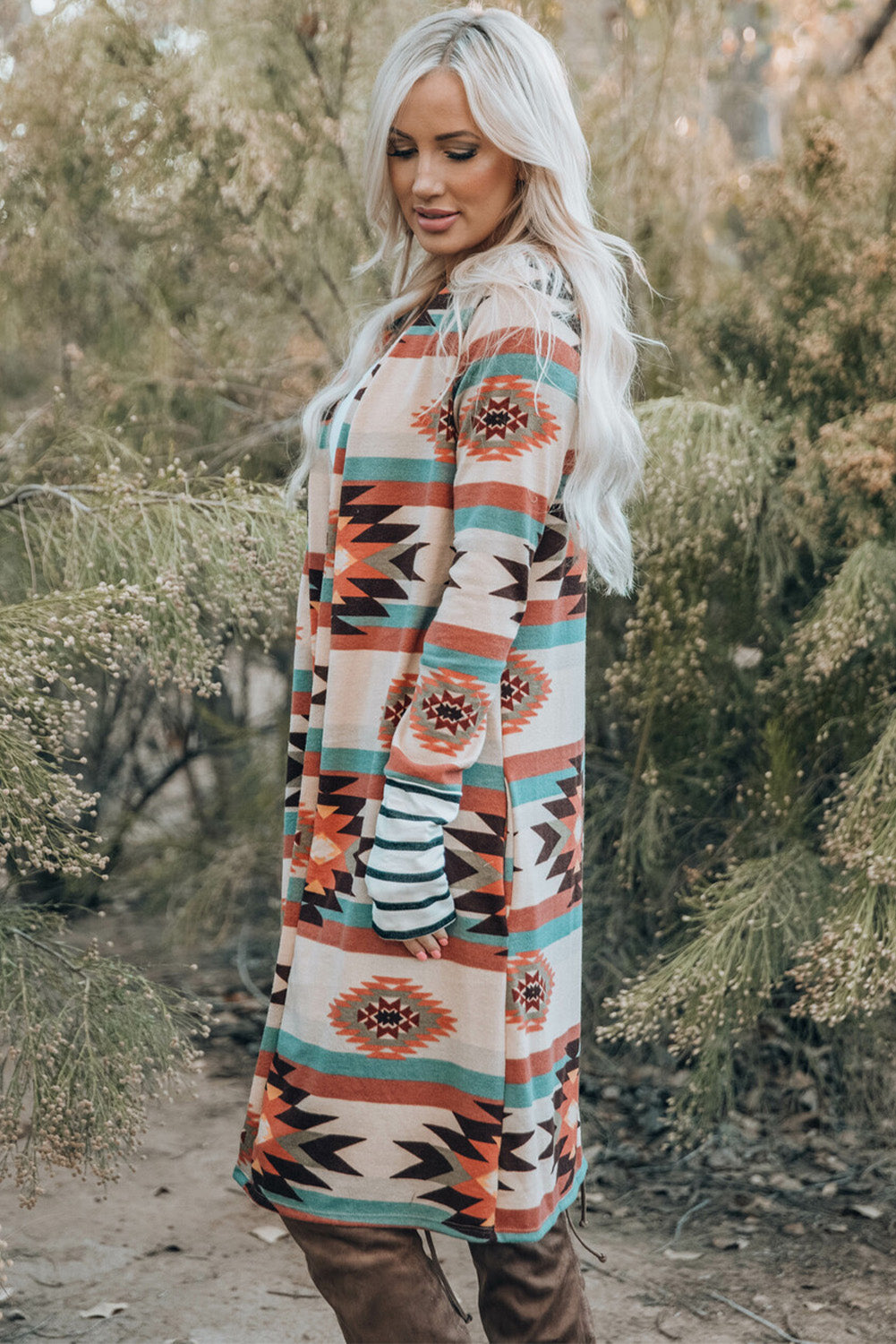 Multicolor Geometric Cardigan For Trendy Style