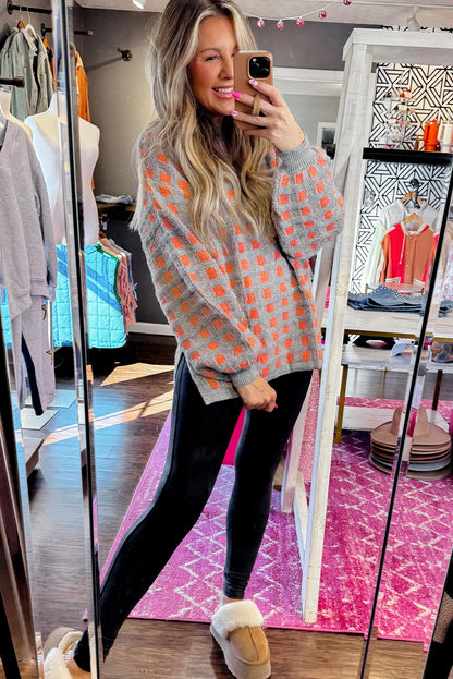 Pink Checkered Oversized Sweater