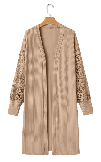 Ribbed Knit Open Front Duster Cardigan