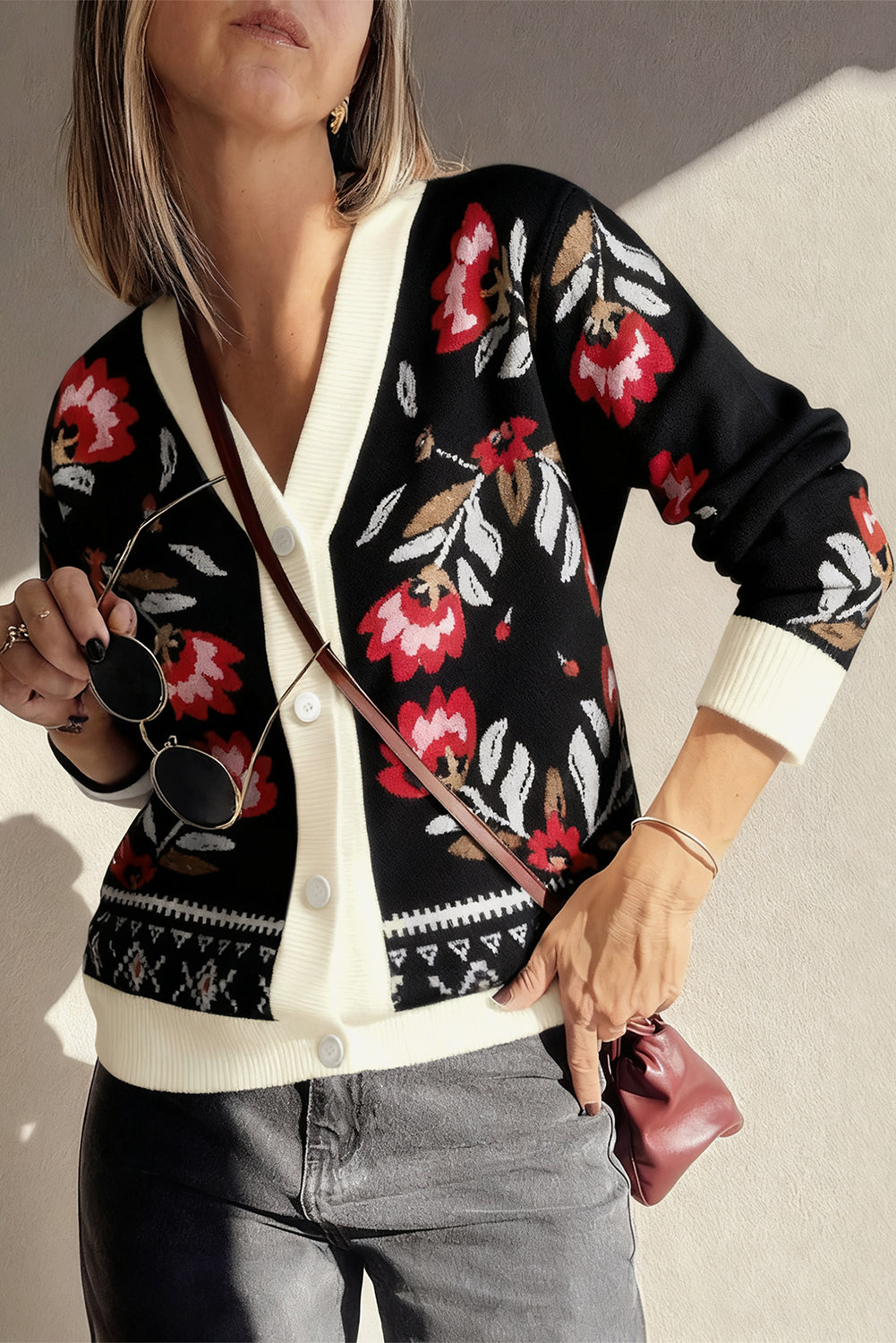 Dear-Lover Beige Floral Knit Cardigan For Chic Style