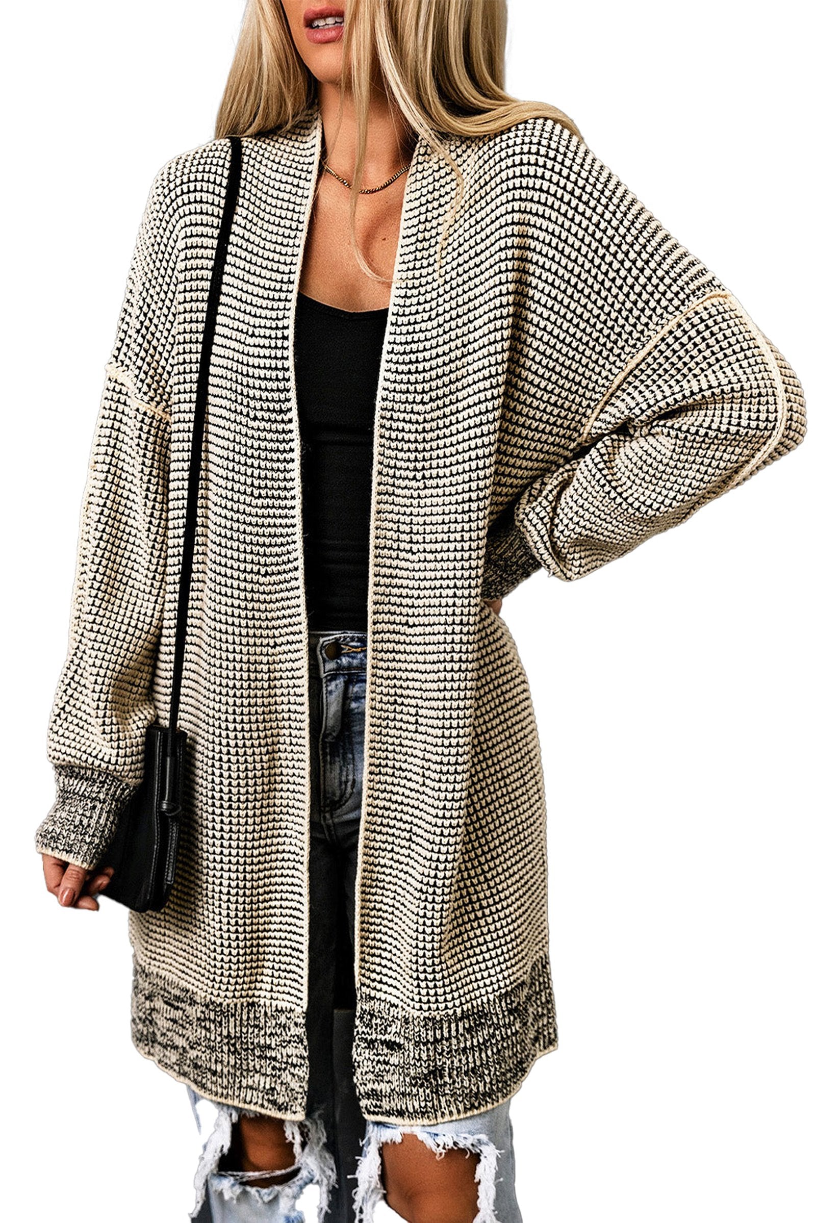 LuckeLadybug gray plaid open front cardigan with a relaxed fit and cozy texture