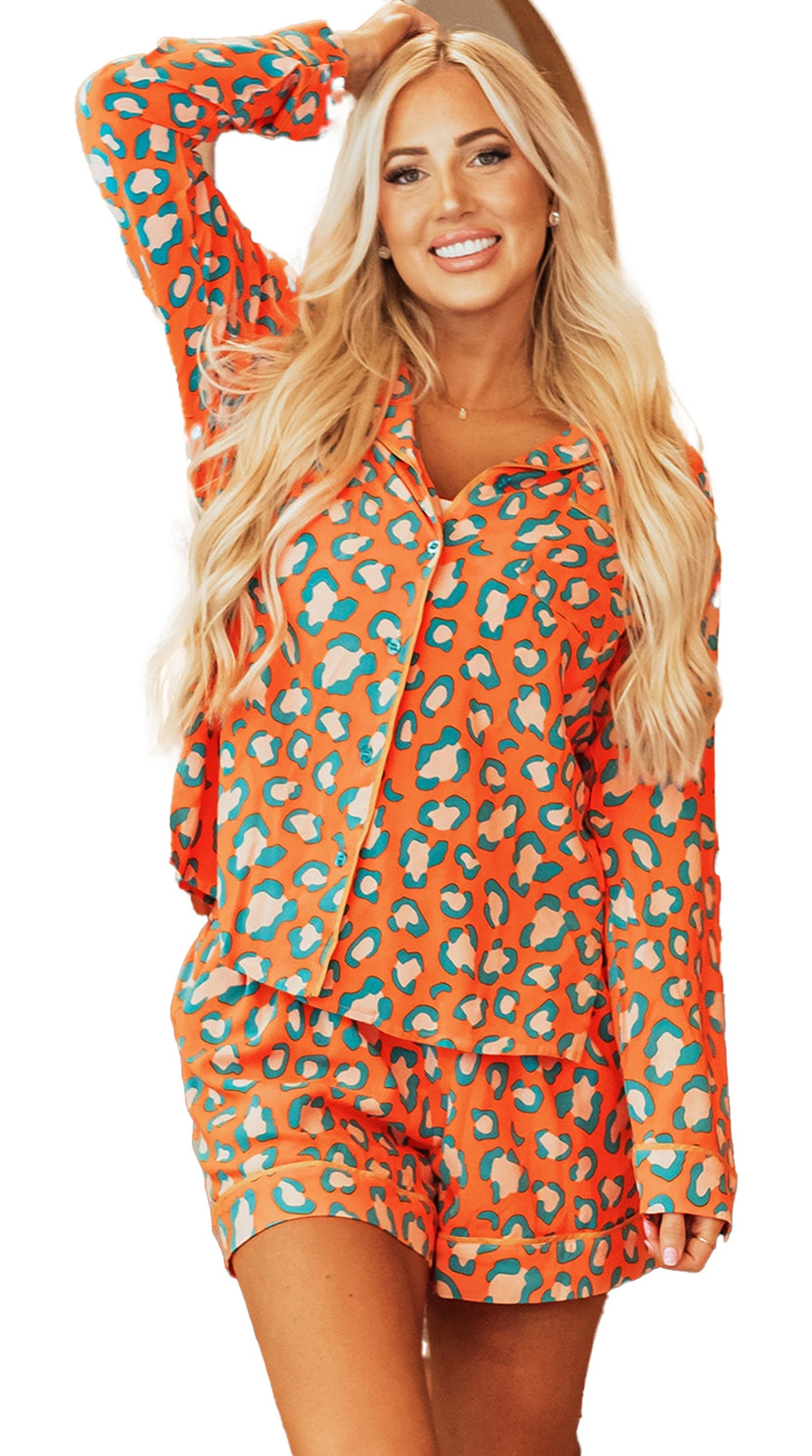 Pink Leopard Print Pajama Set For Women