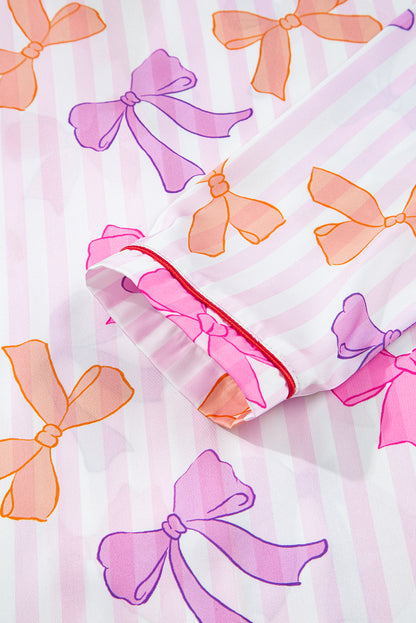 Womens Pink Bow Pajama Set For Comfort