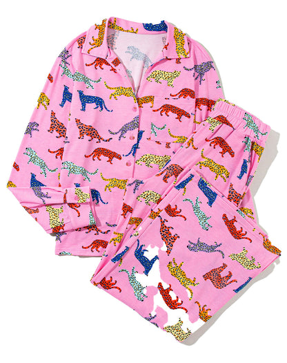Pink Cheetah Print Pajama Set For Comfort