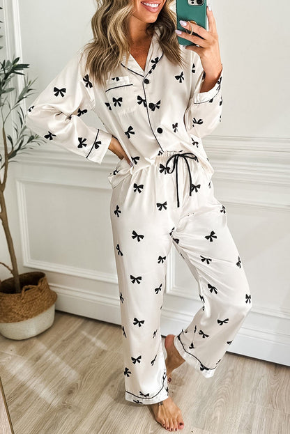 White Bows Print Sleepwear Set