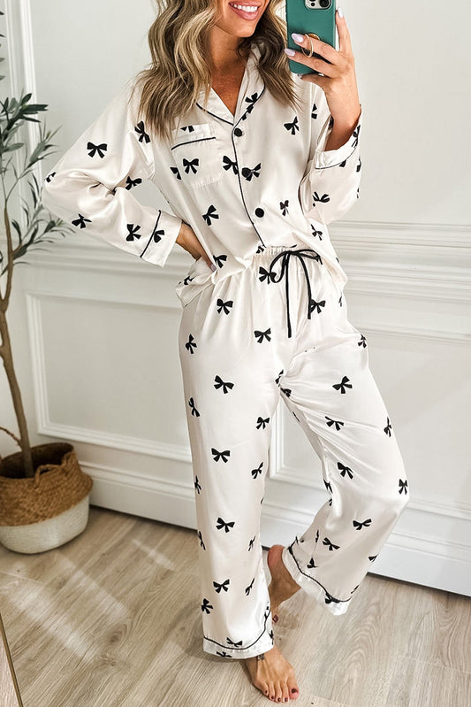 White Bows Print Sleepwear Set