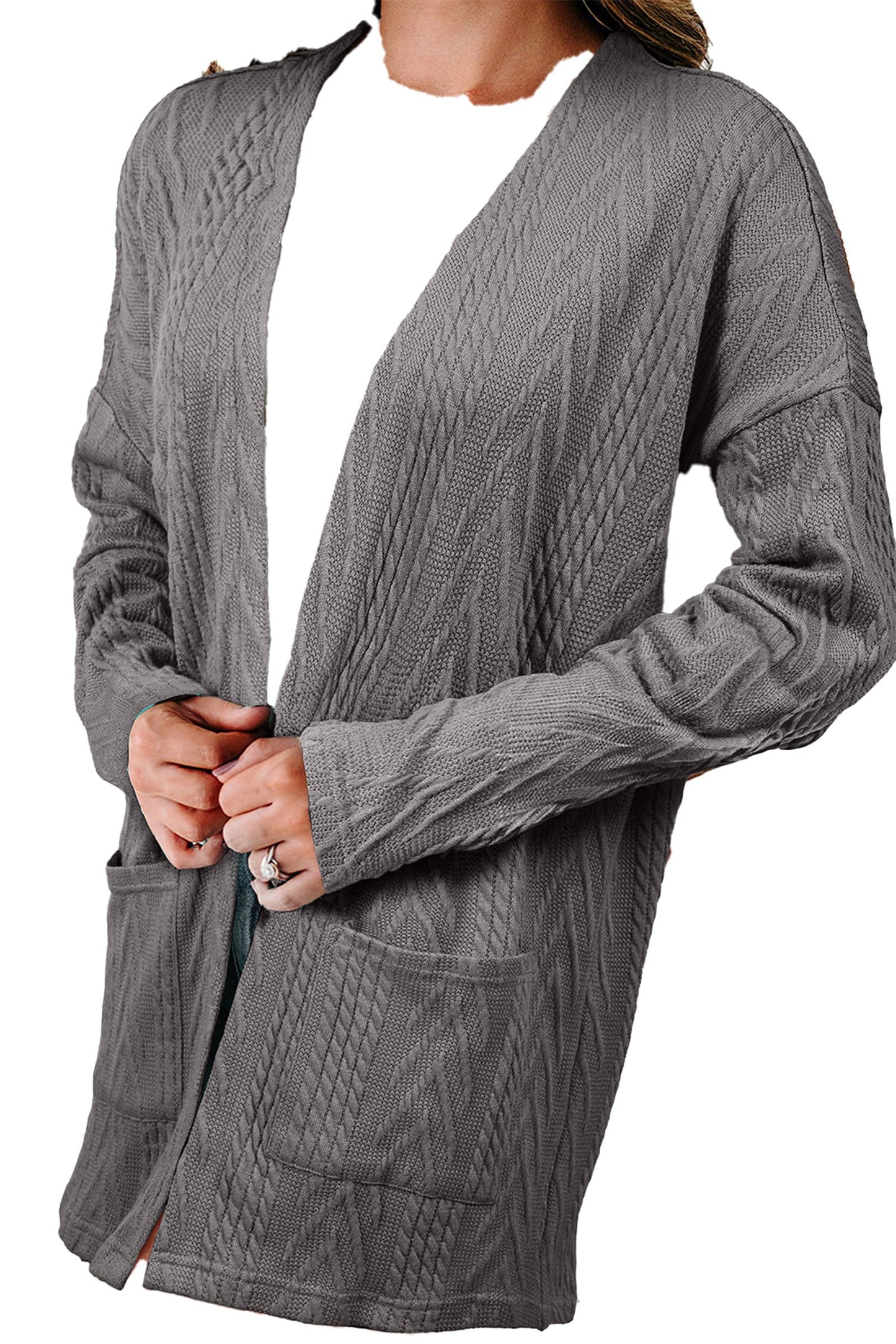 Solid Textured Open Front Cardigan