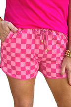 Rose Checkered Drawstring Elastic Waist Casual Shorts
