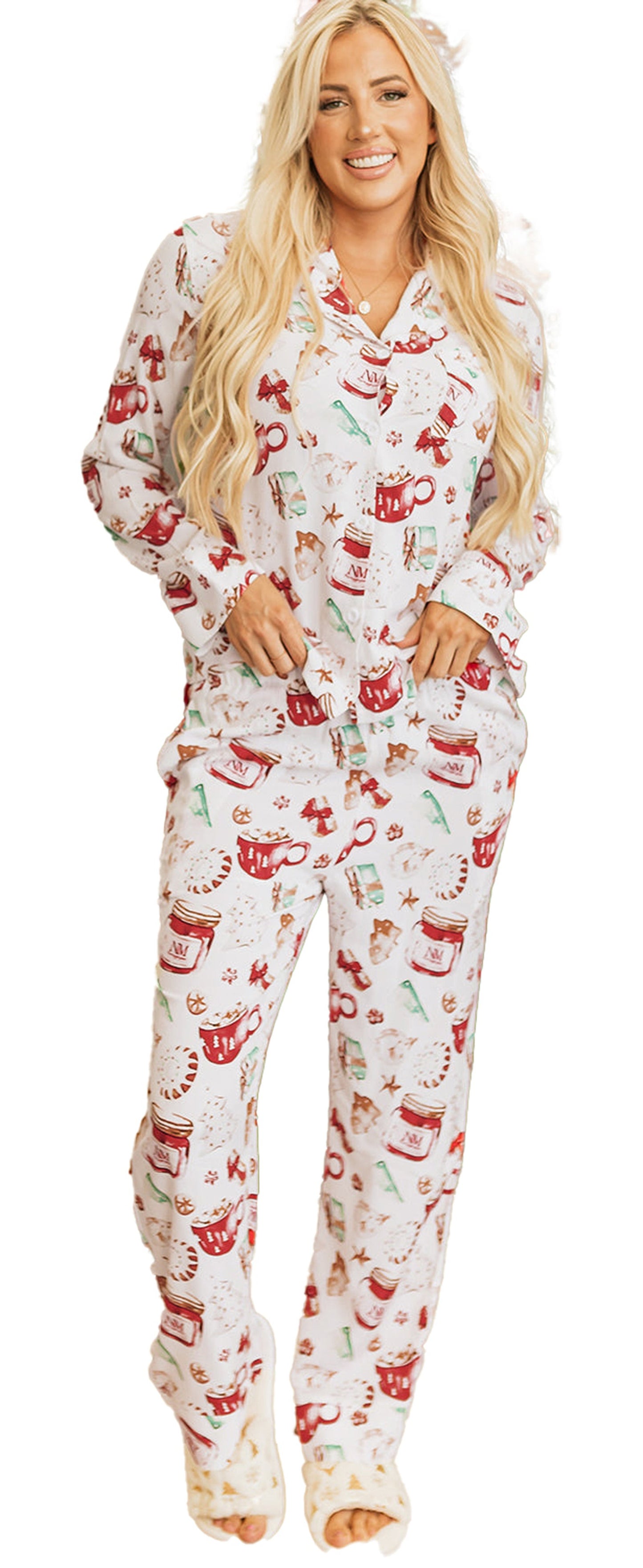 White Christmas Pajama Set For Cozy Nights