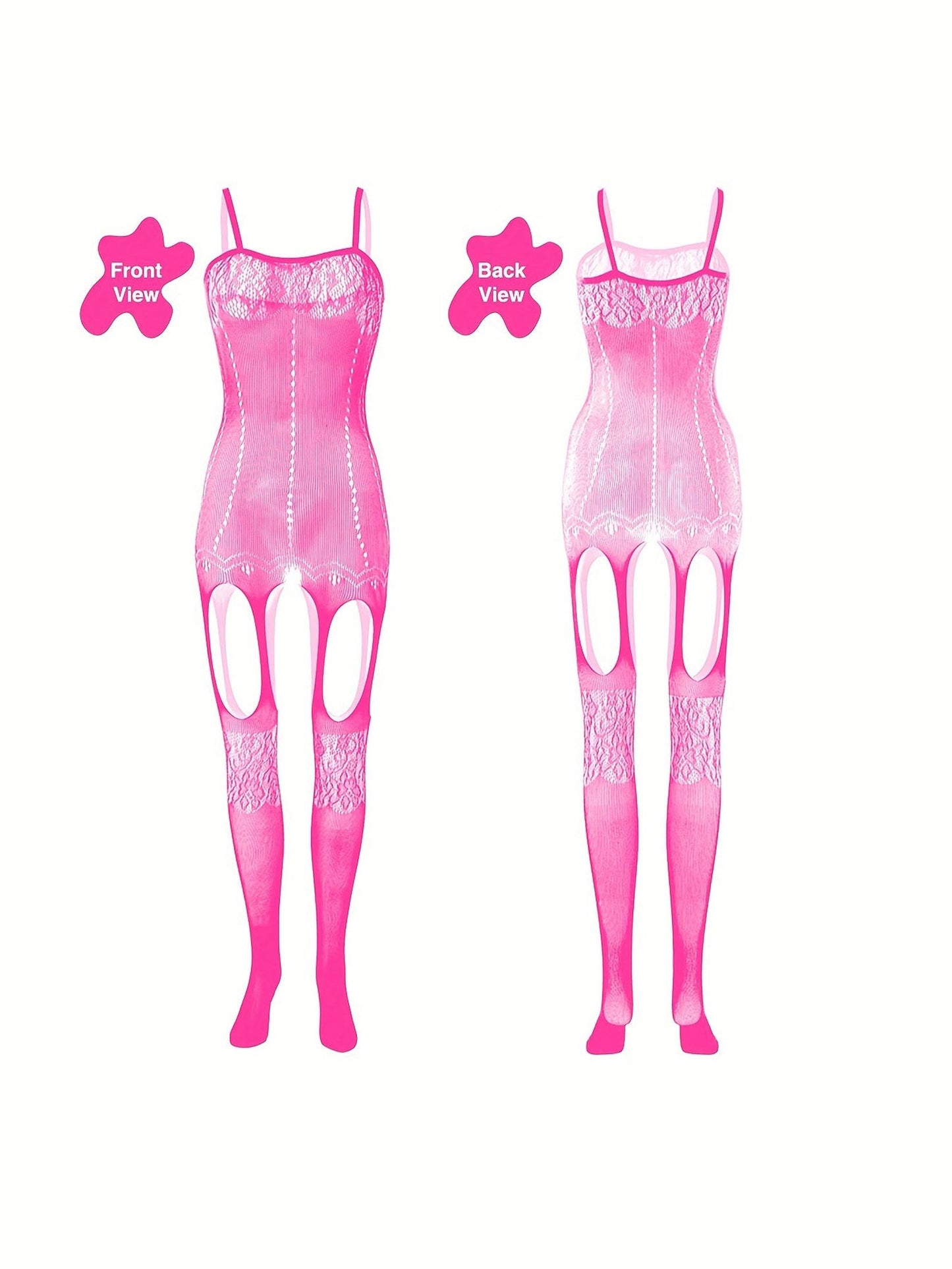 4-Pack Fishnet Bodystocking Set with Jacquard Design & Open Crotch