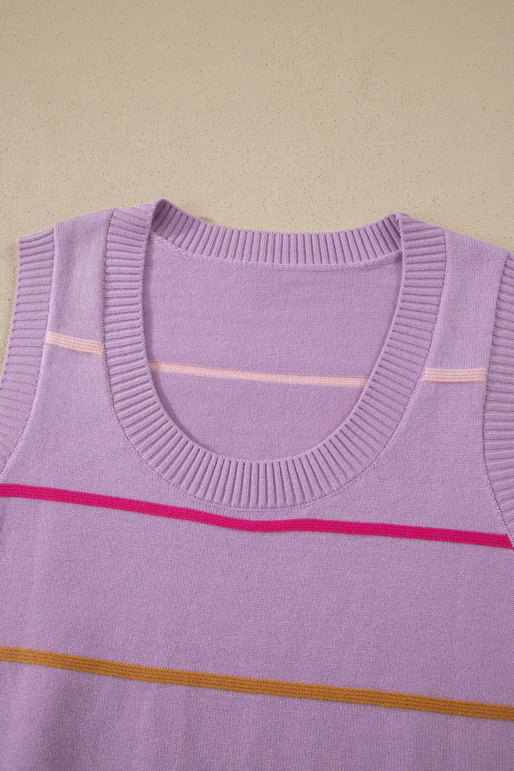 White Stripe Round Neck Knitted Sweater Tank