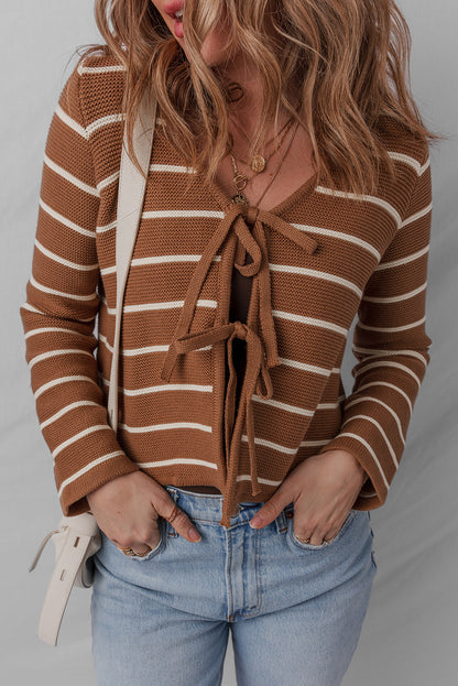 Chestnut Striped Tie Front Cardigan