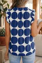 Rose Polka Dot Print Frilled Round Neck Shift Tank Top