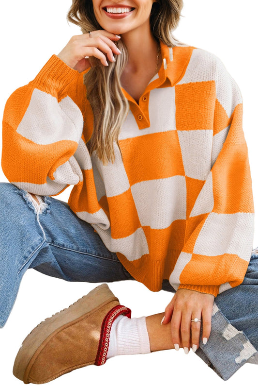 Grapefruit Orange Checkered Sweater