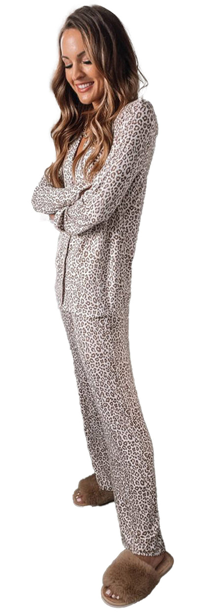White Leopard Print Pajama Set For Comfort