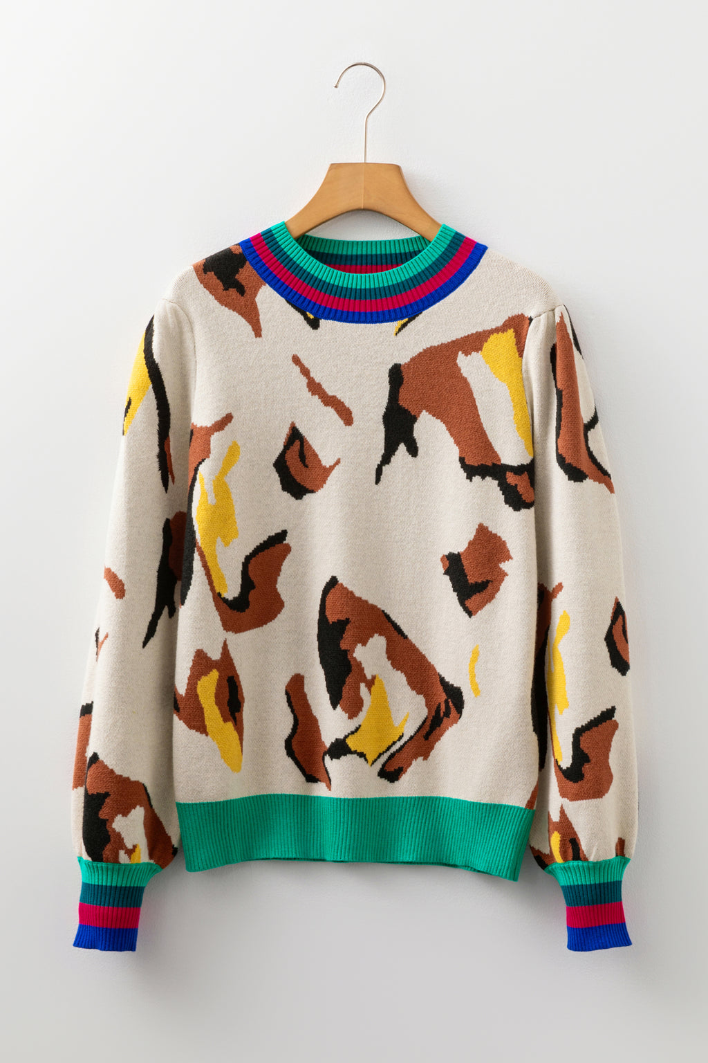 Apricot Animal Print Knit Sweater
