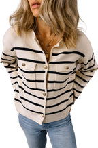 Black Stripe Buttoned Cardigan Sweater