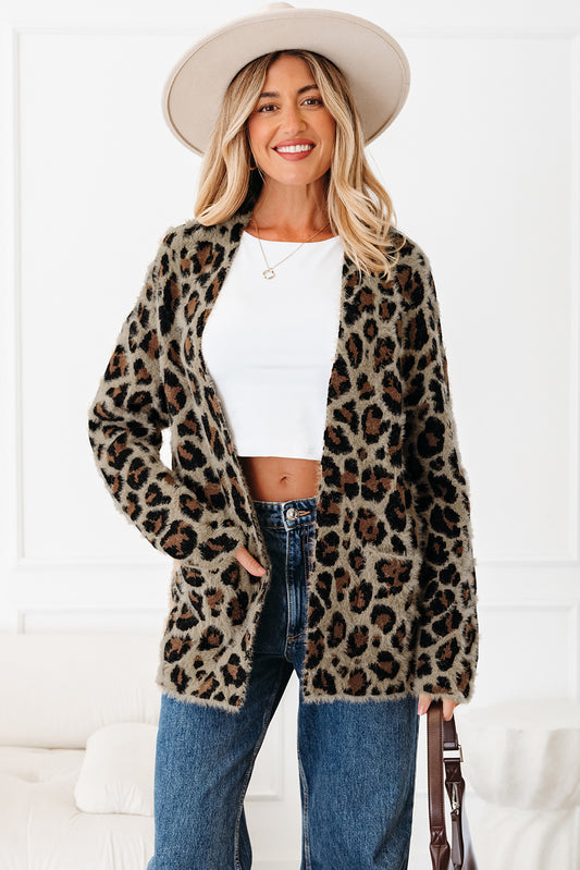 Brown Leopard Print Cardigan For Women
