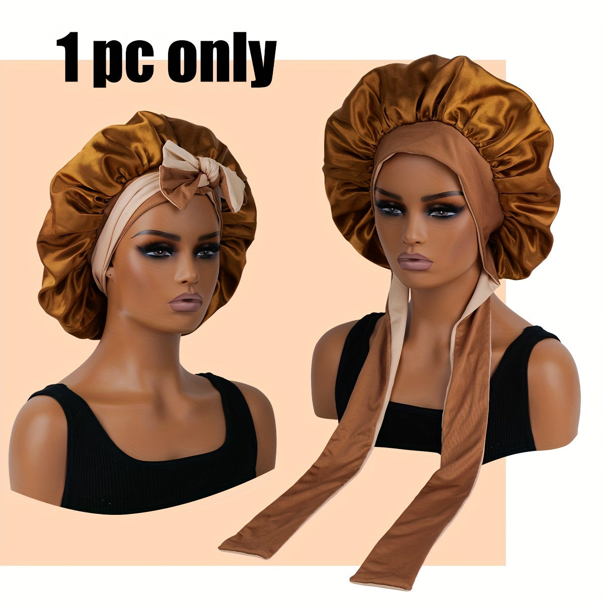 Double Layered Satin Sleep Bonnet With Bow