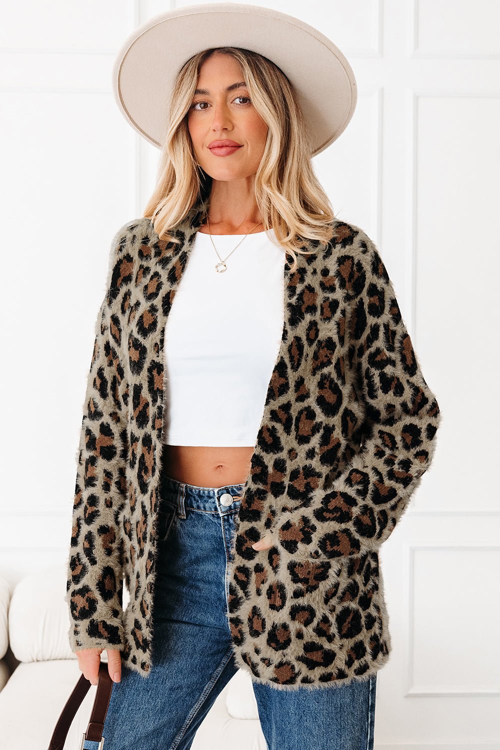Brown Leopard Print Cardigan For Women