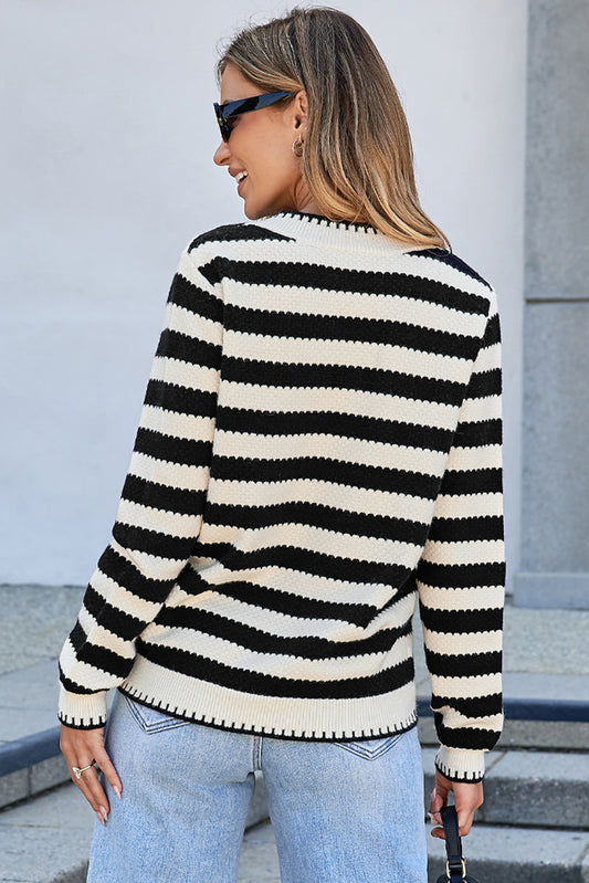 Black Stripe Cardigan Sweater For Trendy Outfits